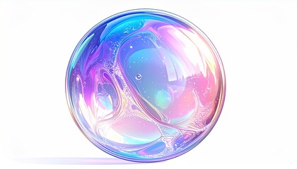 Iridescent sphere with swirled, colorful patterns within