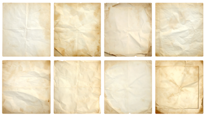 Set of Old, Wrinkled Paper Textures for Vintage or Aged Effect in Graphic Design Projects