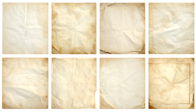 Set of Old, Wrinkled Paper Textures for Vintage or Aged Effect in Graphic Design Projects