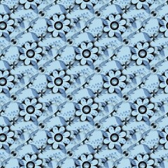 Colorful flowers as a seamless pattern. Multicolored background with flowers.
Seamless floral decor.
