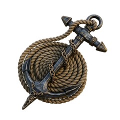 Elegant Nautical Tool  Anchor with Gold-Tipped Flukes and Spiral Rope for Game Use