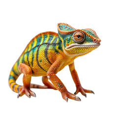 Obraz premium Vivid chameleon with vibrant colors, posing on black background