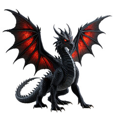 Majestic dragon with black scales, red eyes and glowing wings