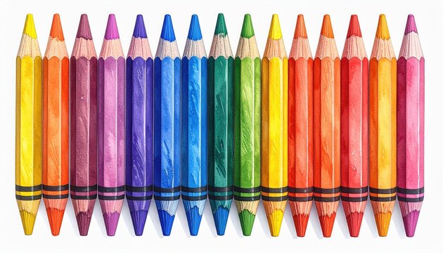 Rainbow gradient array of colored pencils, studio shot