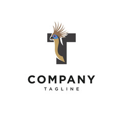 Letter T Hoatzin Bird Logo Icon Vector