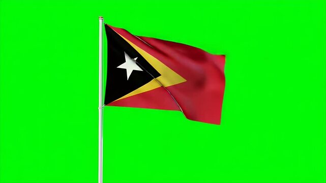 Dynamic East Timor flag waving proudly in the wind on green screen perfect for patriotic celebrations and national pride events