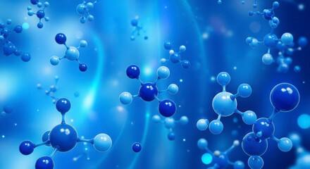 Abstract Representation of Molecular Structures in a Vibrant Blue Digital Environment