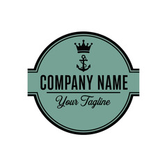 Partially Visible Nautical Company Logo Emblem with Crown and Anchor on Muted Green Background, Branding Graphic, Flat Vector Elements, Vector Illustration, Simple Vector, Stylized Vector Drawing,