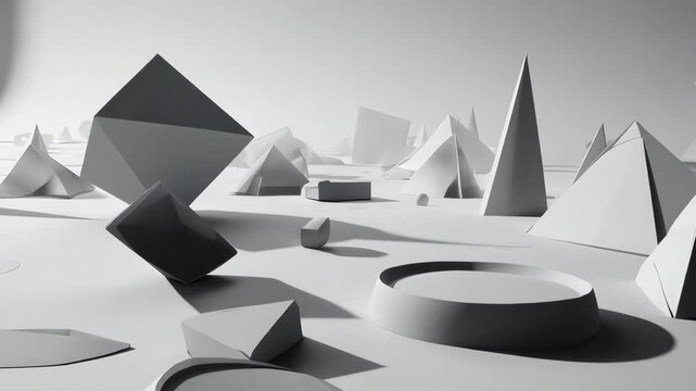 Seamless Loop of a Minimalist Abstract Geometric Landscape. The clean, monochrome aesthetic is perfect for modern, corporate, and artistic backgrounds.