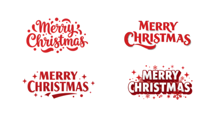 Red Merry Christmas Lettering Styles Vector Collection