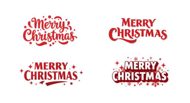 Red Merry Christmas Lettering Styles Vector Collection