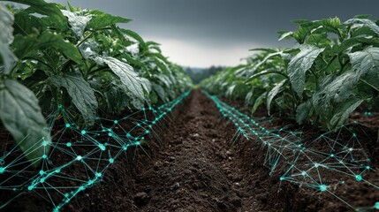 Smart agriculture concept depicting data driven farming using technology and crops