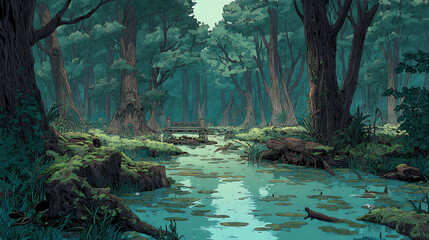 Anime Manga Forest Hiking Illustration – Nature Lovers Art