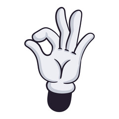Gloved comic hand. Okay gesture, comic book character body part, comic mascot hand in glove flat vector illustration. Cartoon comic hand
