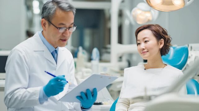 日本人男性歯科医が女性患者へ説明