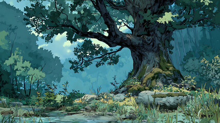 Anime Manga Forest Hiking Illustration – Nature Lovers Art