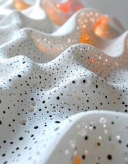 White dotted waves over orange glow. Delicate, porous