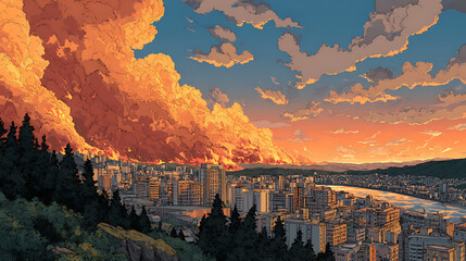 Fantasy Anime Manga Forest on Fire – Intense Illustration