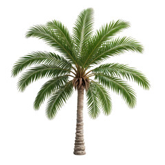 Fototapeta premium Tropical tree with green fronds and brown trunk, black background