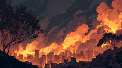 Fantasy Anime Manga Forest on Fire – Intense Illustration