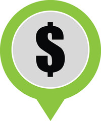 Vector art of a captivating green and white icon featuring a bold black dollar sign, symbolizing finance, currency, and economic prosperity