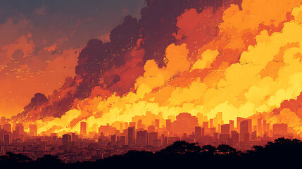 Fantasy Anime Manga Forest on Fire – Intense Illustration