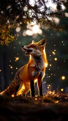 A captivating image of a majestic fox bathed in golden light with magical bokeh effects