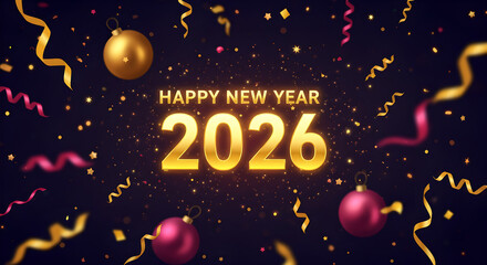 Naklejka premium Happy New Year 2026 Festive Wishes for All 