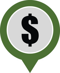 Vector art of a captivating green and white icon featuring a bold black dollar sign, symbolizing finance, currency, and economic prosperity