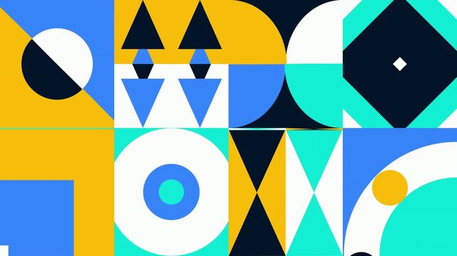 Animated Geometric pattern or background loop. 4K resolution geometric motion design in bright colors. Moving abstract shapes background or pattern.