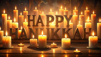 Festive Hanukkah scene with glowing blue candles on a menorah, warm orange ambient lighting, celebrating the Jewish festival of lights with cozy, spiritual, and joyful holiday atmosphere