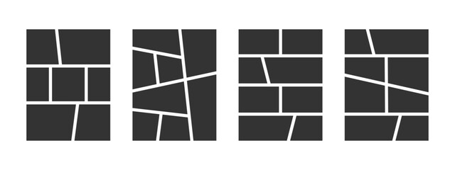 Empty comic panels collection. Manga page grids with blank frames. Layouts for storyboard, moodboard, poster or photo collage. Vector graphic illustration.