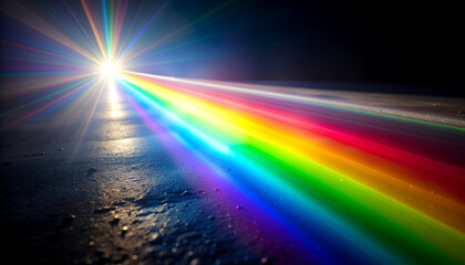 Prism rainbow light reflection on dark background, abstract blurred colorful glow, high-resolution texture