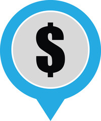 Vector art of a captivating Sky and white icon featuring a bold black dollar sign, symbolizing finance, currency, and economic prosperity