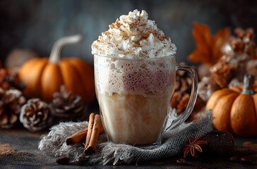 Pumpkin Spice Latte, Coffee, Milkshake or Smoothie with Whipped Cream and Cinnamon