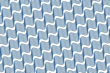 Diagonal waves background. Repeated blue curvy lines. Water print. Ocean, sea, lake or river pattern. Aqua texture. Maritime ornament. Swimming pool or aquarium liquid. Vector flat illustration.