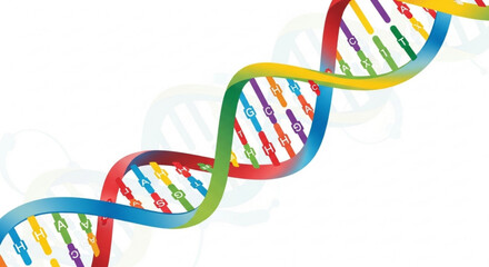 Colorful dna double helix strand with genetic code on white background depicting molecular biology