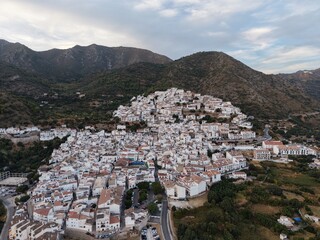 Fototapeta premium Aerial drone view of Ojén, Málaga – scenic white village in Andalusia, Spain
