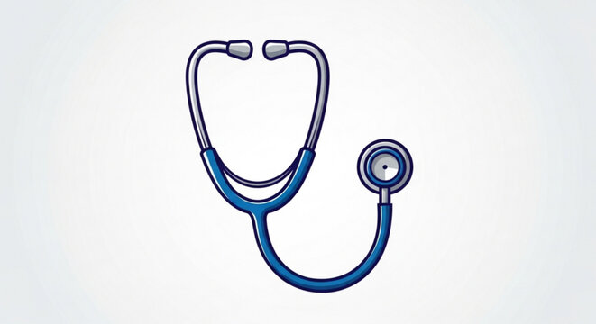 Illustration of a blue stethoscope with gray accents on a white background in a cartoon style design