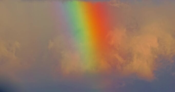 Rainbow Timelapse In Evening Sky Fading Light Into Dark Clouds During Golden Hour And Colorful Vibrant Dusk 4K