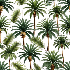 Lush tropical palm tree pattern on black background