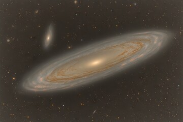 Spiral galaxy with dust lanes and surrounding stars