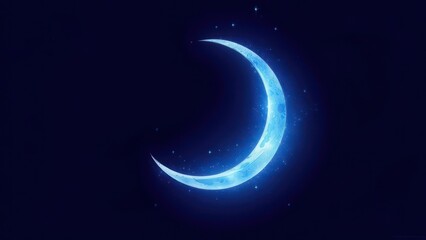 Ethereal blue crescent moon glowing in the deep night sky.