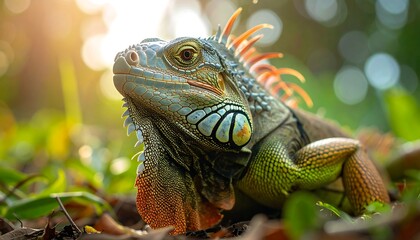 Iguana Lush Forest Setting 