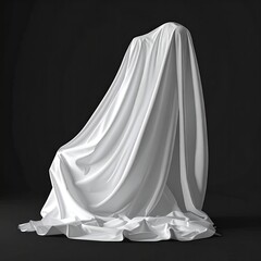 Naklejka premium Object draped in white cloth on dark background
