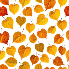 Obraz premium Autumn leaves scattered on a black background with vibrant yellows and oranges