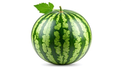 Isolated watermelon with green leaf