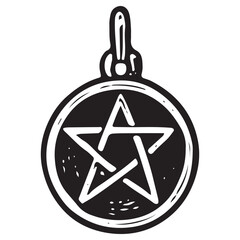 Occult Pentagram Amulet Line Art Vector Icon