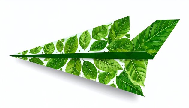 Green paper airplane with leaves - Powered by Adobe