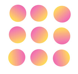 Collection of nine circles frames with pink and yellow gradient